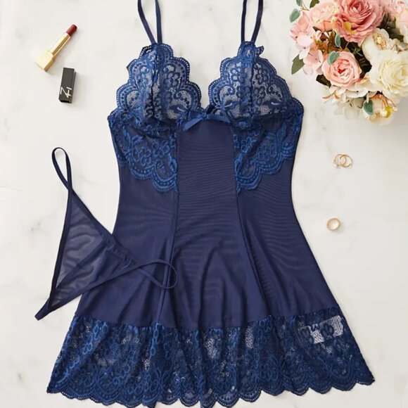 Other - Hot Solid Contrast Lace Dress, V Neck, Bow, Cami, Baby doll # 074NB